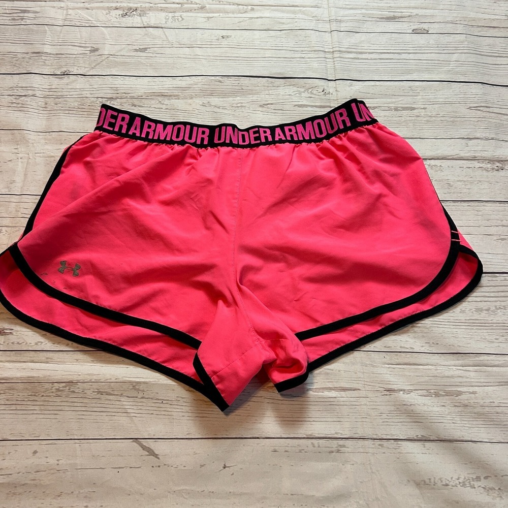 Under‎ Armour Pink Shorts Black Waistband Logo Running Women's Size Small